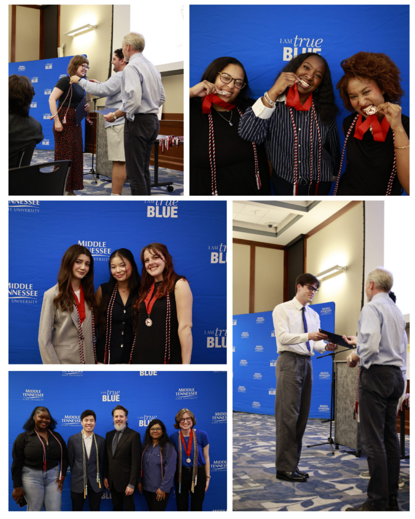 groups of students at the award banquet, assorted pictures of award ceremony and induction 