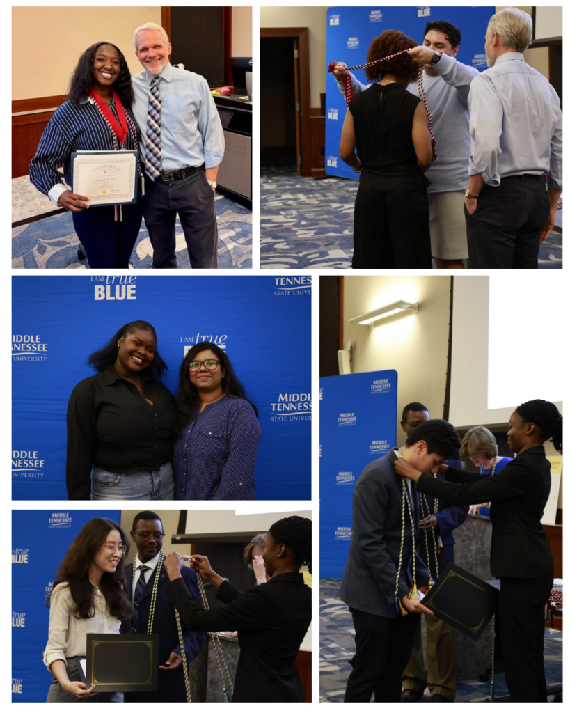 groups of students at the award banquet, assorted pictures of award ceremony and induction 