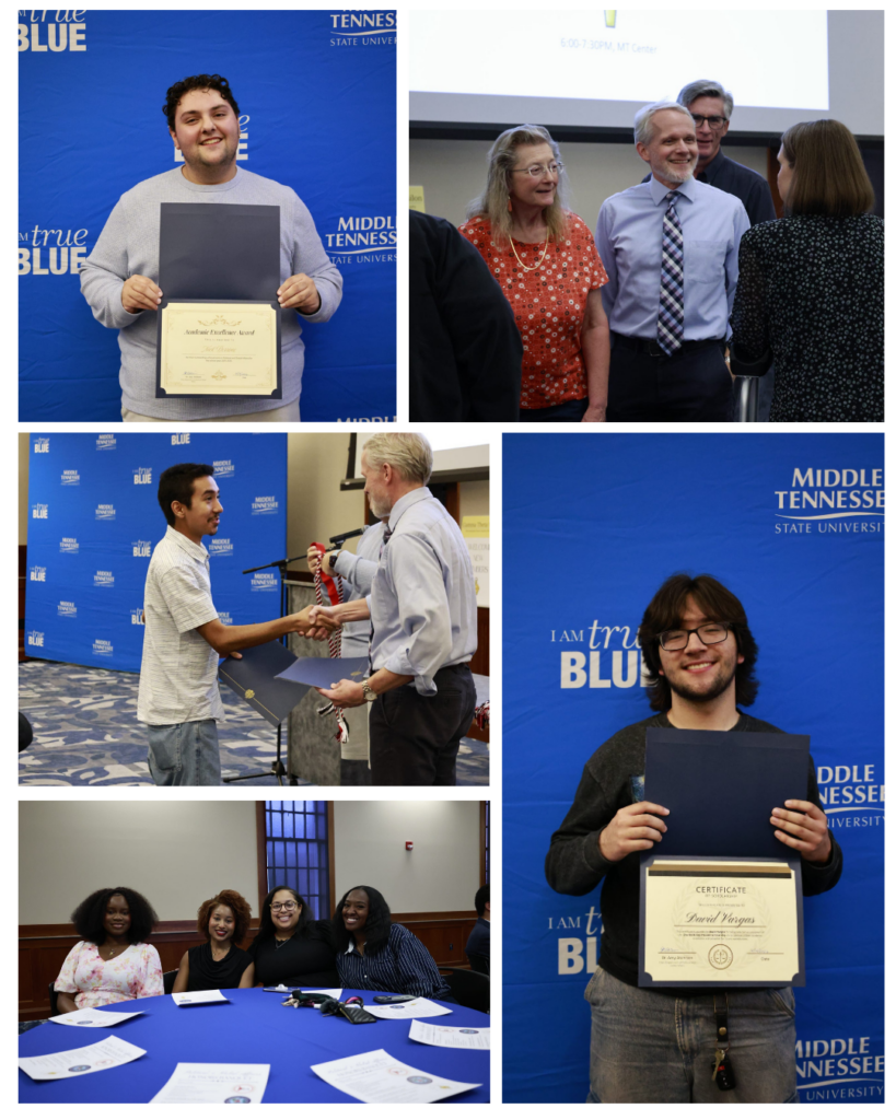 groups of students at the award banquet, assorted pictures of award ceremony and induction 