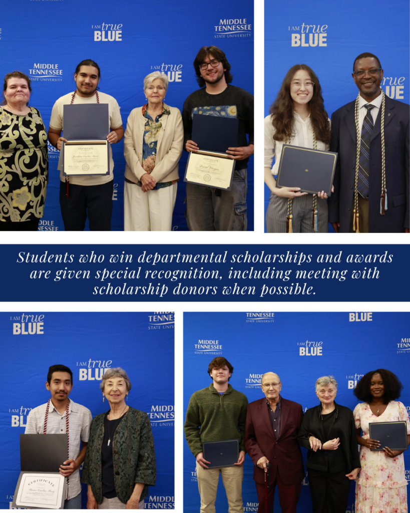 Groups of students posing with their professors and certificates and awards.
