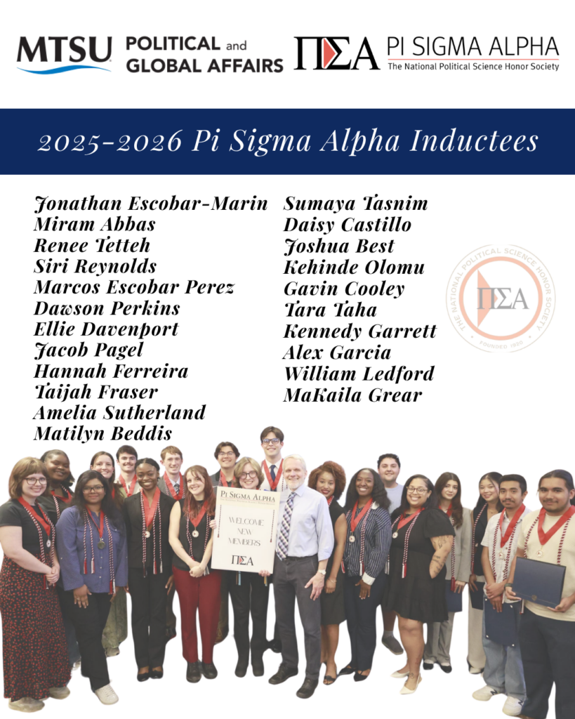 group of students with names (names are also listed above) for pi sigma alpha inductees