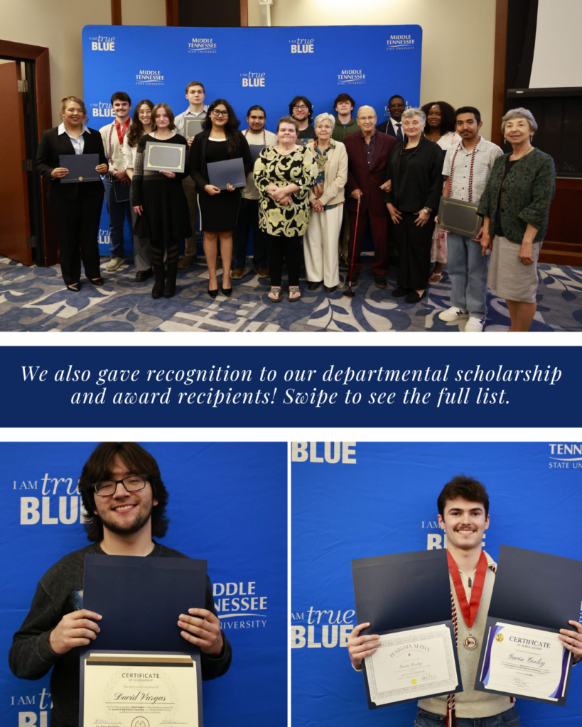 groups of students who won scholarships posing with certficiates and donors